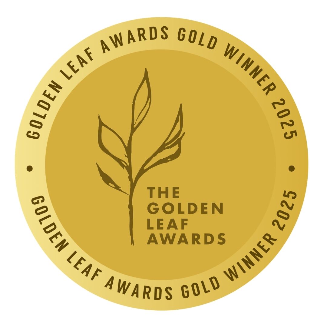 Gold award badge for Golden Leaf Awards Gold Winner 2025 with leaf design