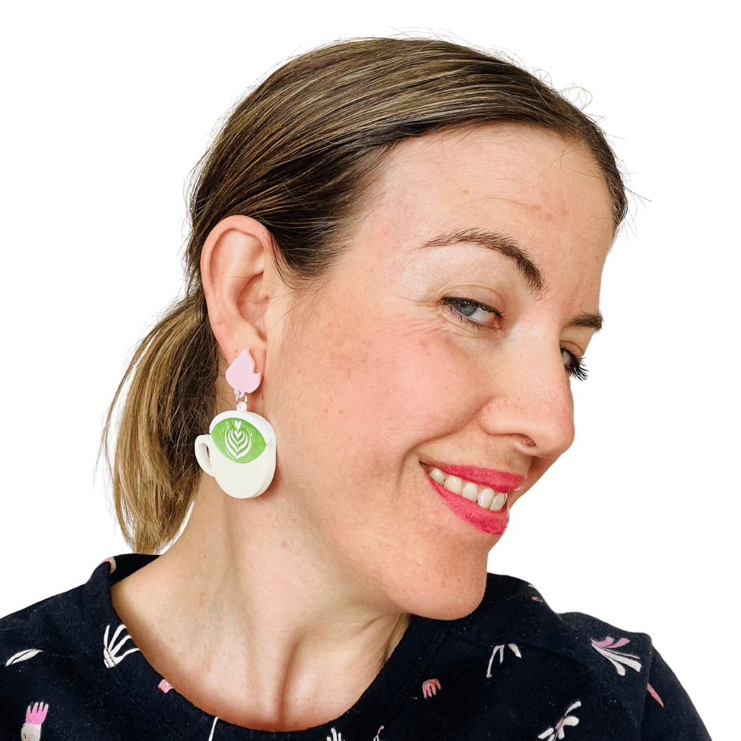 Matcha Latte dangle statement earrings styled