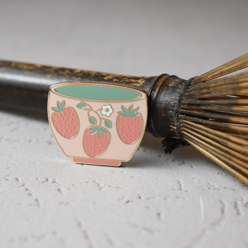 Strawberry Matcha Bowl Pin with Whisk
