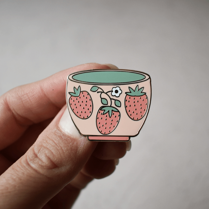 Strawberry Matcha Bowl Pin Holding