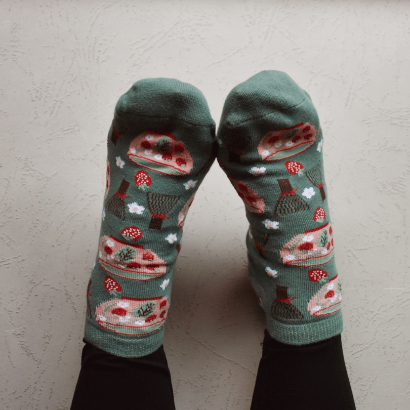 Strawberry Matcha Socks being worn