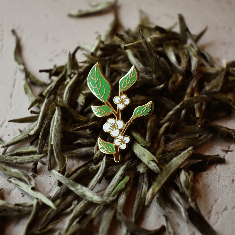 Tea Leaf Enamel Pin on Leaves