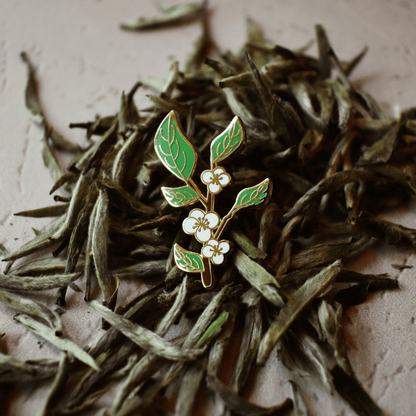 Tea Leaf Enamel Pin on Leaves