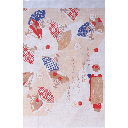 Japanese Tenugui Traditional Wrap Fan Geisha Print Furoshiki