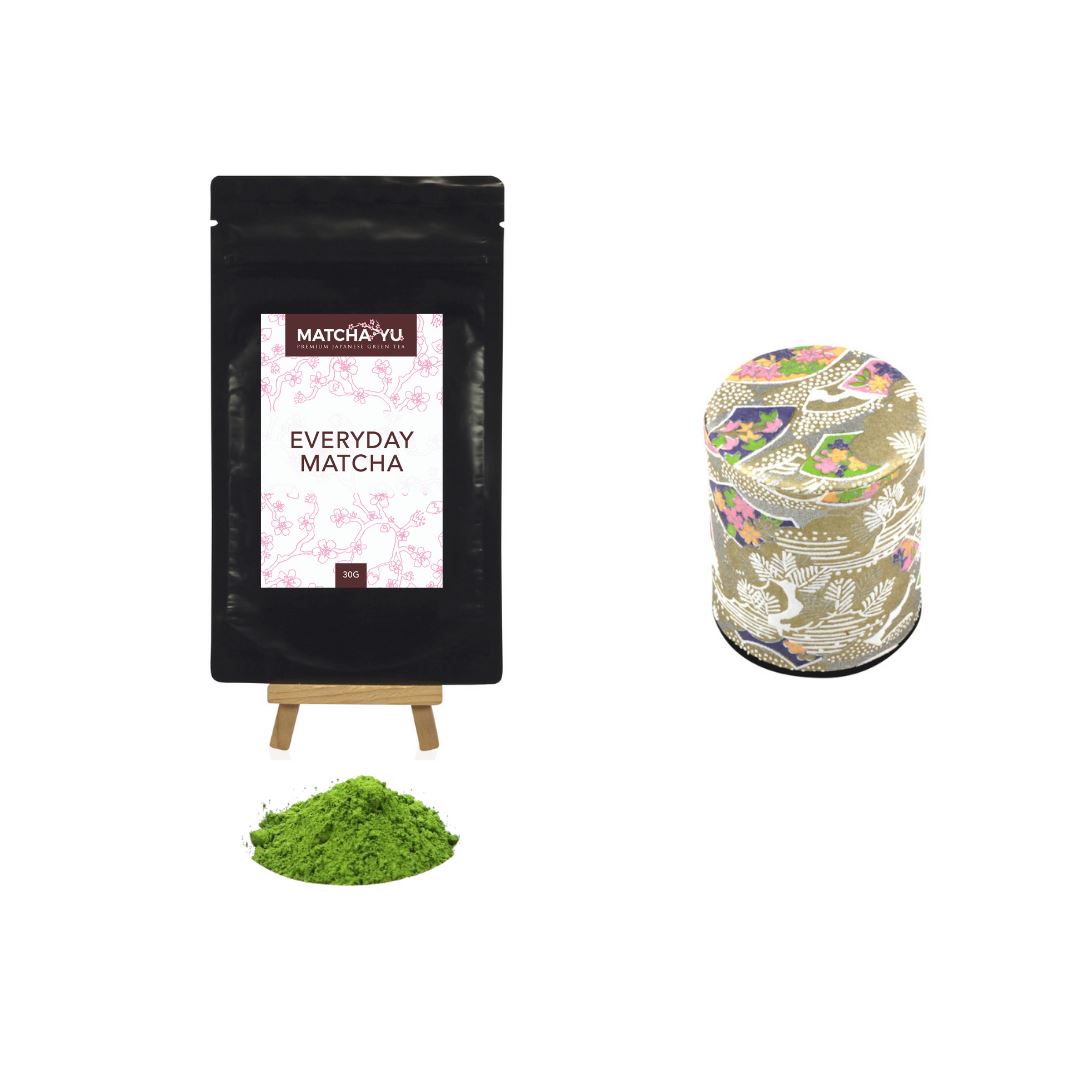 EVERYDAY Matcha Green Tea Powder (30g) + Tea Canister Bundle Matcha Matcha Yu Everyday Matcha 30g & Gold Canister (Small) 