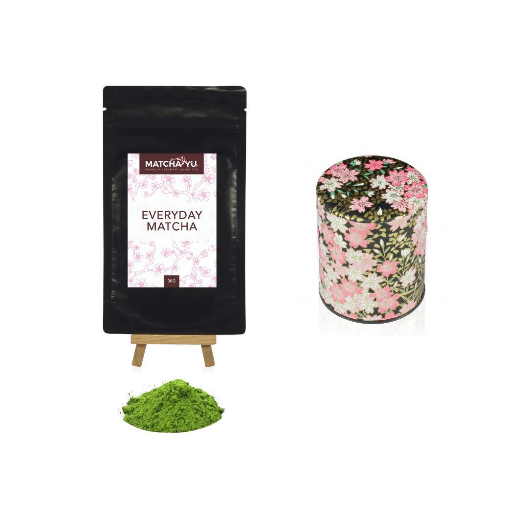 EVERYDAY Matcha Green Tea Powder (30g) + Tea Canister Bundle - save $5 Matcha Matcha Yu Everyday Matcha 30g & Black Canister (Small) 