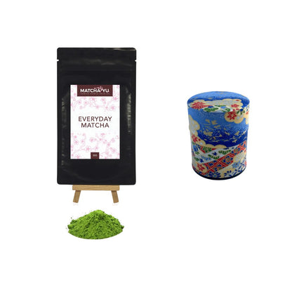 EVERYDAY Matcha Green Tea Powder (30g) + Tea Canister Bundle - save $5 Matcha Matcha Yu Everyday Matcha 30g & Blue Canister (Small) 