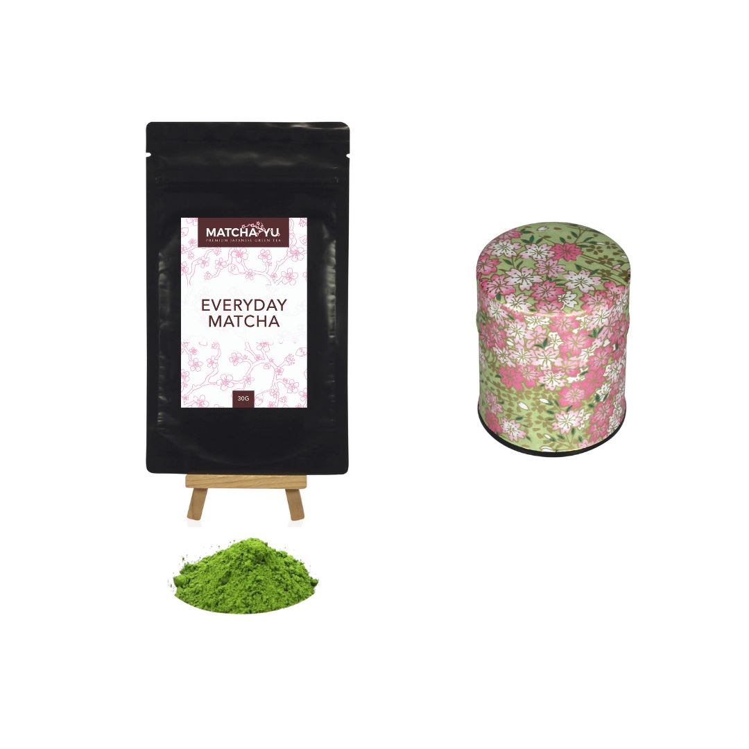 EVERYDAY Matcha Green Tea Powder (30g) + Tea Canister Bundle - save $5 Matcha Matcha Yu Everyday Matcha 30g & Pink / Green Canister (Small) 