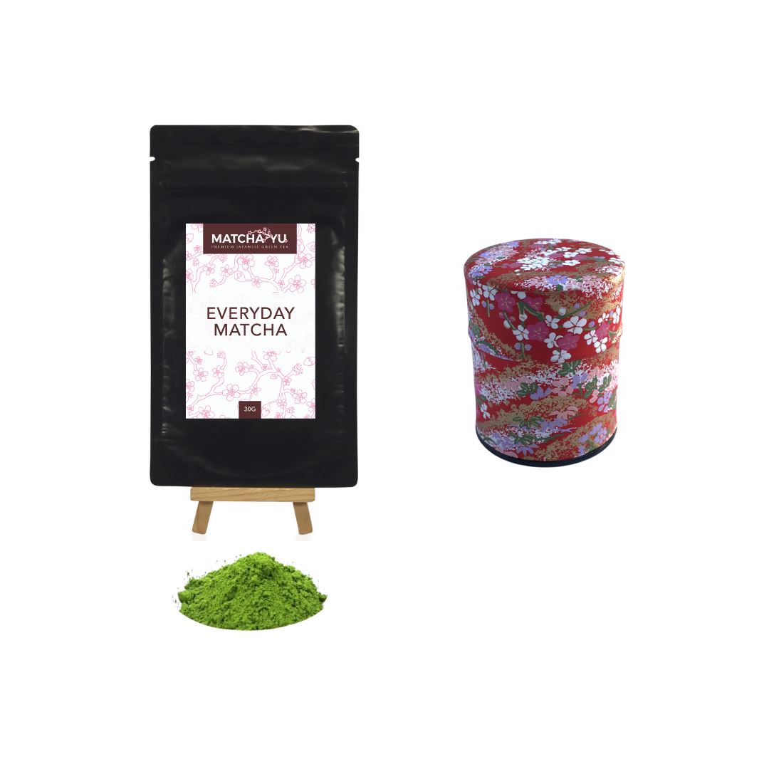 EVERYDAY Matcha Green Tea Powder (30g) + Tea Canister Bundle - save $5 Matcha Matcha Yu Everyday Matcha 30g & Red Canister (Small) 