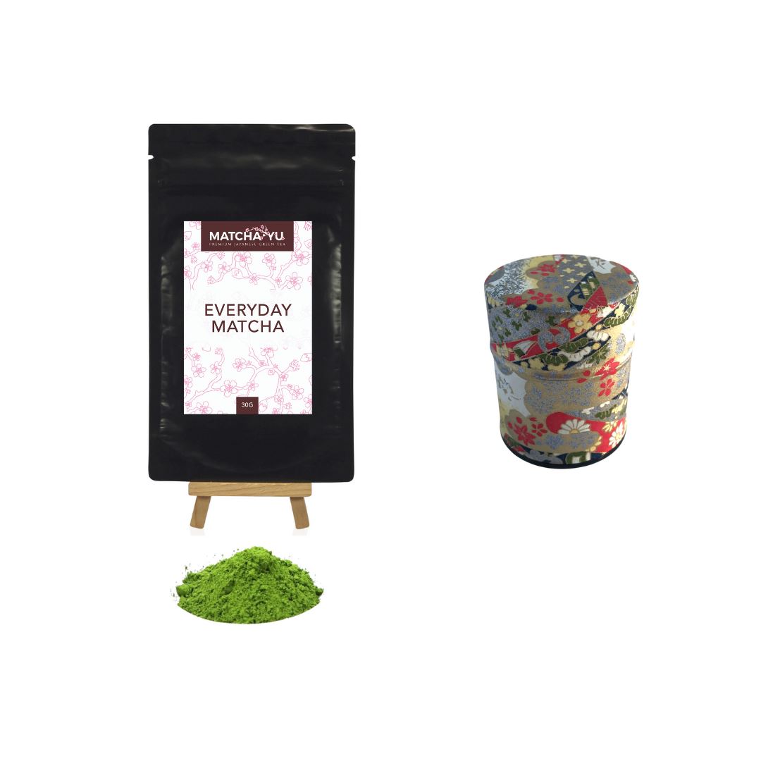 EVERYDAY Matcha Green Tea Powder (30g) + Tea Canister Bundle - save $5 Matcha Matcha Yu Everyday Matcha 30g & Red / Gold Canister (Small) 
