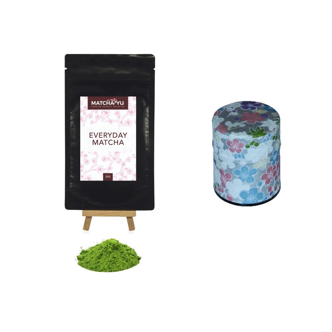 EVERYDAY Matcha Green Tea Powder (30g) + Tea Canister Bundle - save $5 Matcha Matcha Yu Everyday Matcha 30g & Silver Canister (Small) 