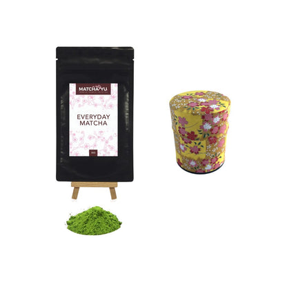 EVERYDAY Matcha Green Tea Powder (30g) + Tea Canister Bundle - save $5 Matcha Matcha Yu Everyday Matcha 30g & Yellow Canister (Small) 
