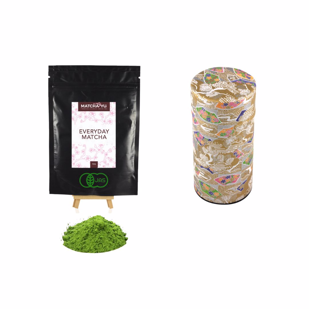 EVERYDAY Matcha Green Tea Powder (70g) + Tea Canister Bundle - save $5 Matcha Matcha Yu Everyday Matcha 70g & Gold Canister (Large) 