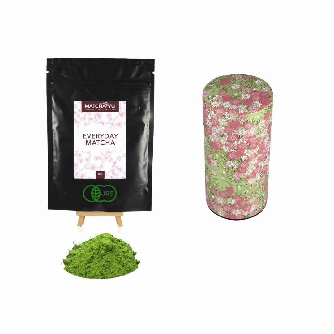 EVERYDAY Matcha Green Tea Powder (70g) + Tea Canister Bundle - save $5 Matcha Matcha Yu Everyday Matcha 70g & Pink / Green Canister (Large) 