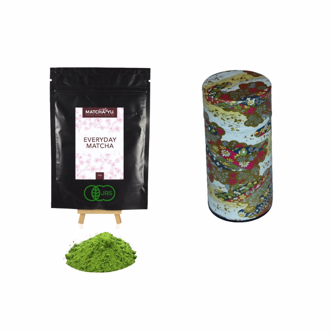 EVERYDAY Matcha Green Tea Powder (70g) + Tea Canister Bundle - save $5 Matcha Matcha Yu Everyday Matcha 70g & Red / Gold Canister (Large) 