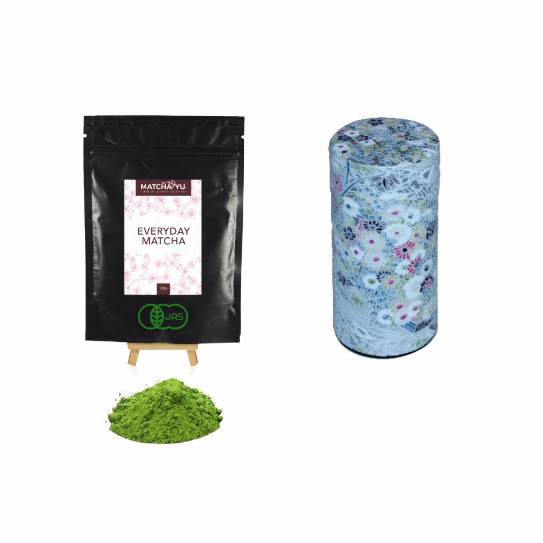 EVERYDAY Matcha Green Tea Powder (70g) + Tea Canister Bundle - save $5 Matcha Matcha Yu Everyday Matcha 70g & White Canister (Large) 